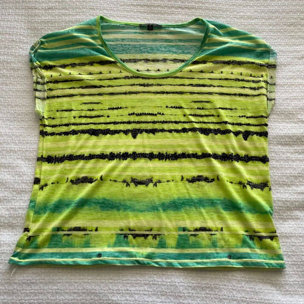 M Chaus Sport Multi-Colored Striped and Embellished Short-Sleeve T-Shirt